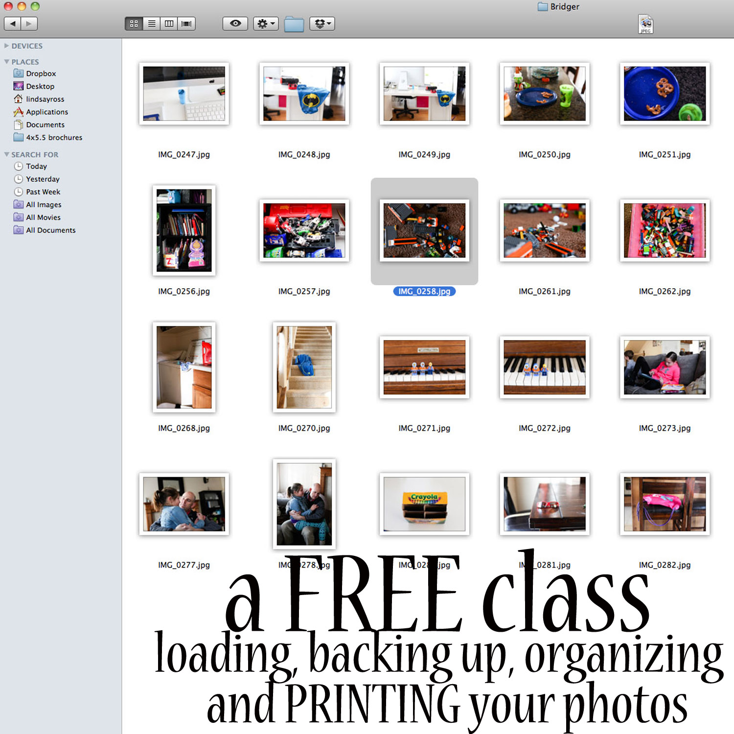 a FREE class (load, backup, organize, and print photos)